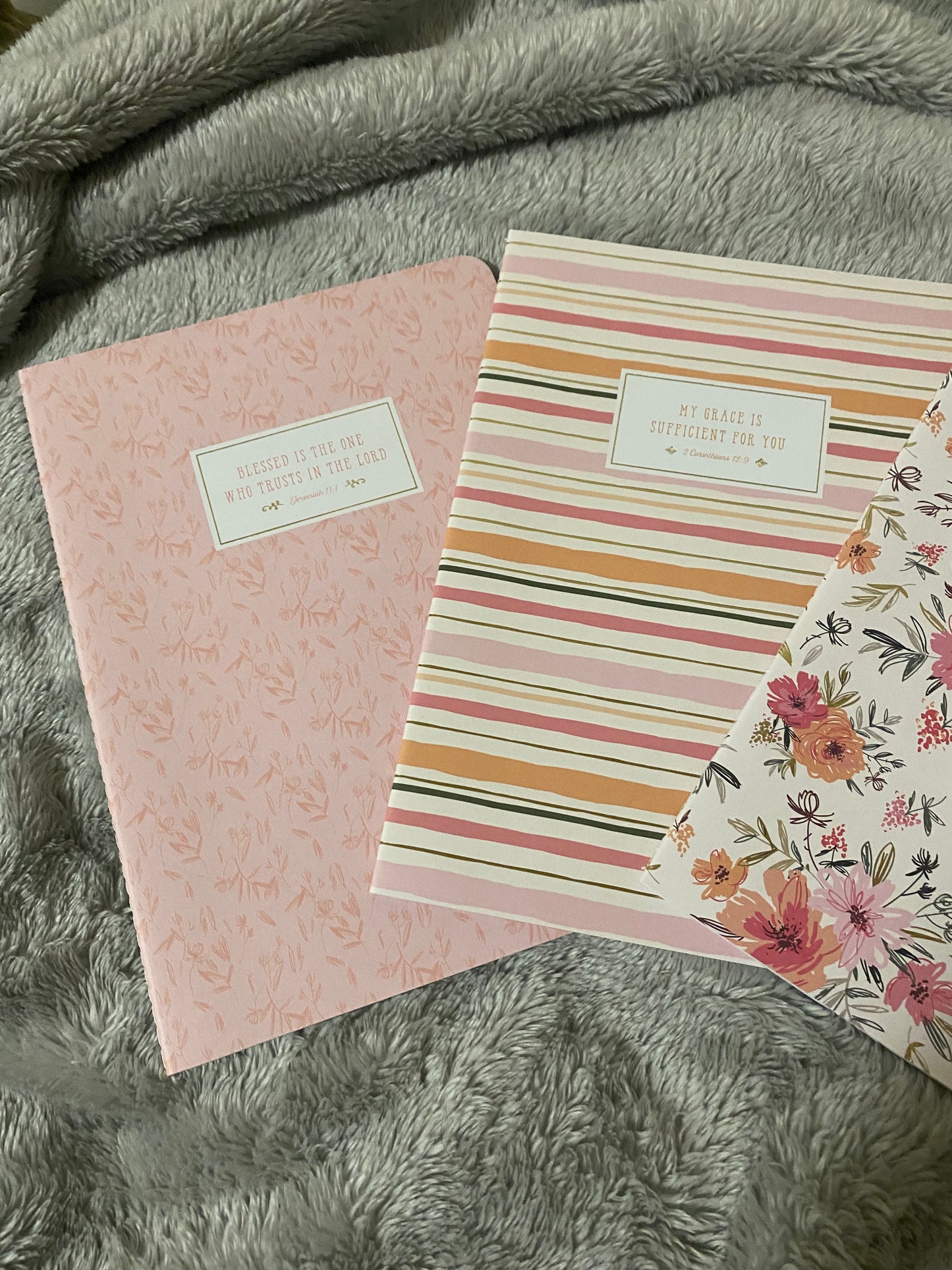 He Leads Me Pink Floral Large Notebook Set - Psalm 23:2