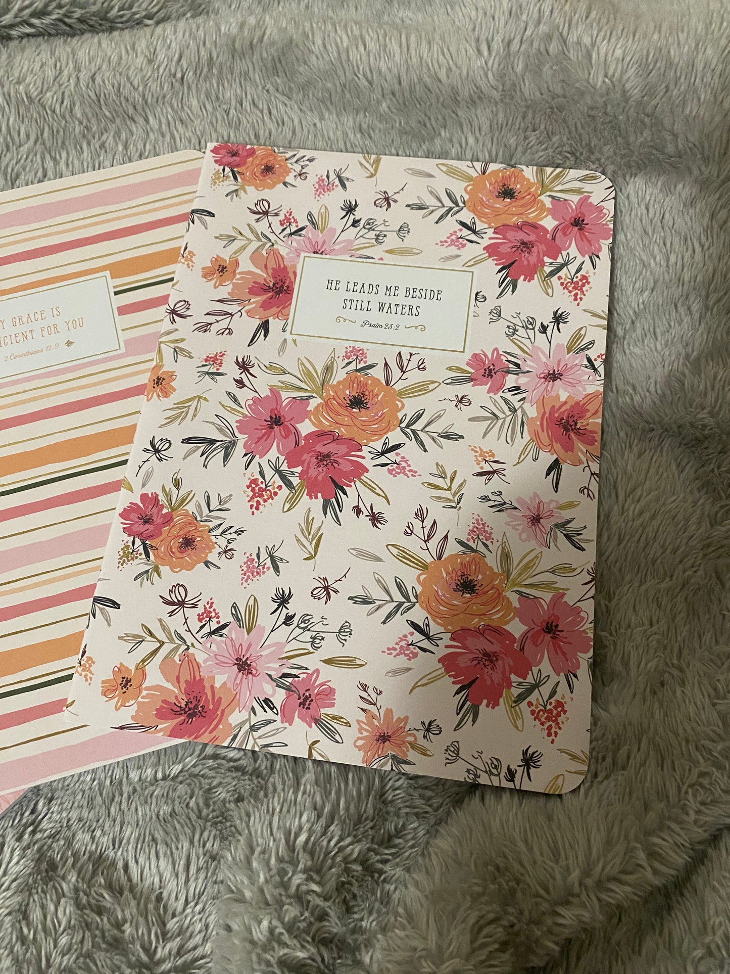 He Leads Me Pink Floral Large Notebook Set - Psalm 23:2